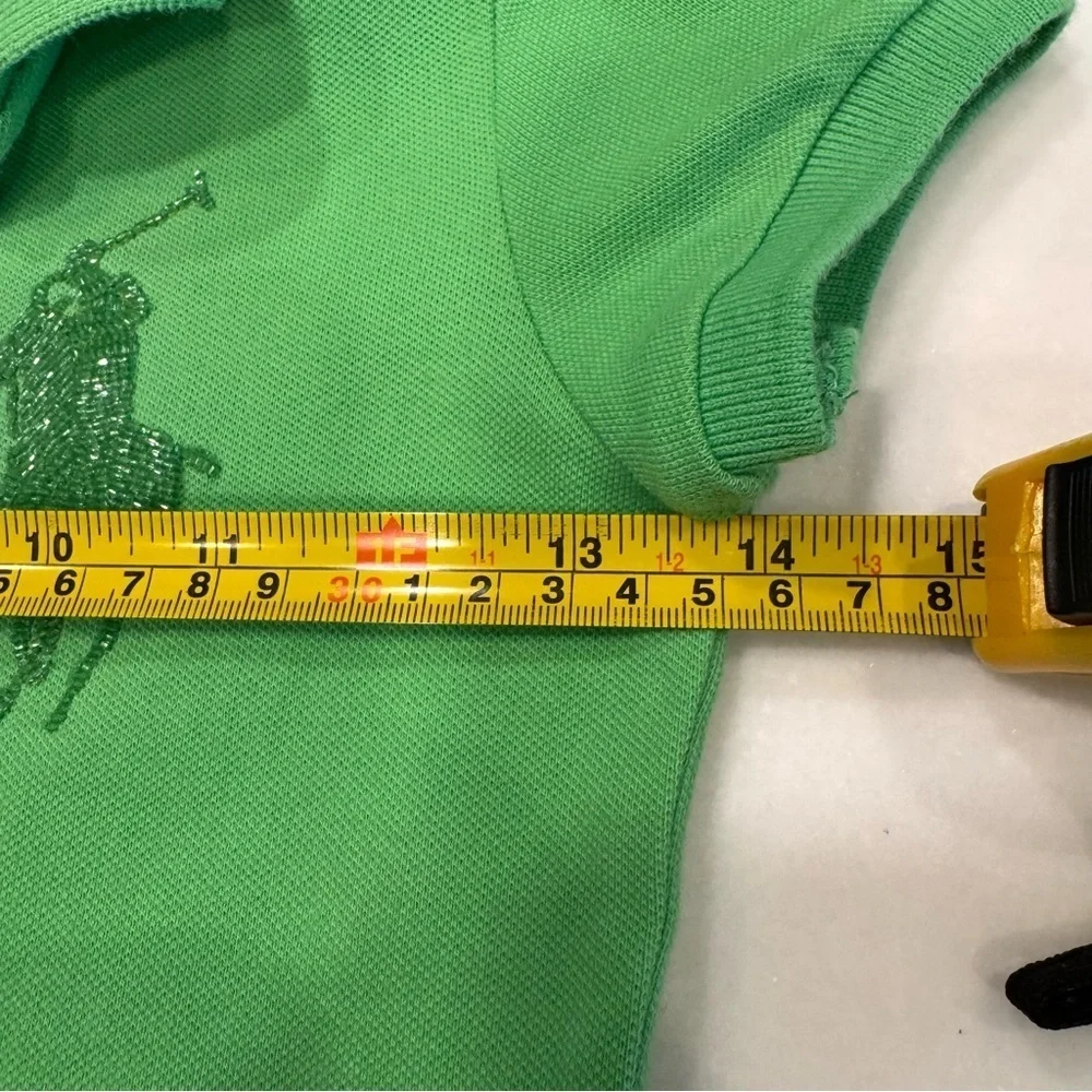 Ralph Lauren Girls Glitter Big Polo Shirt Green Short Sleeves Size Small (7)